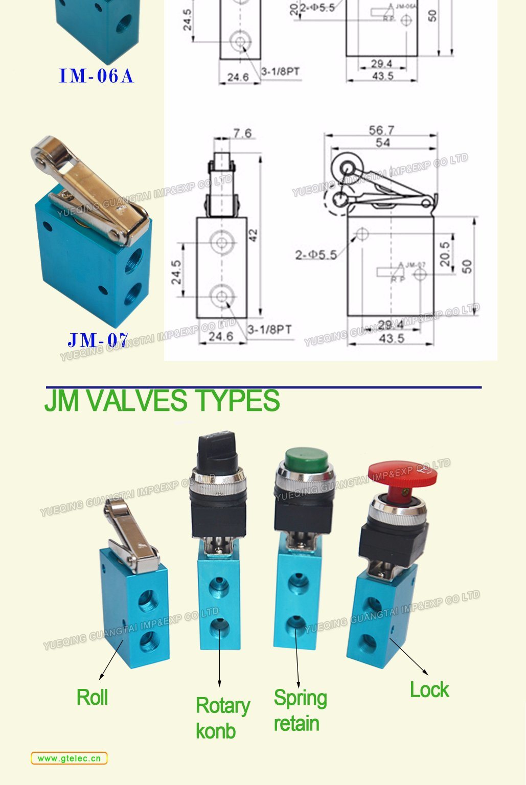 Good Quanlity Pneumatic Push Button Jm-06 2-Position 3-Way Manual Mechanical Valve