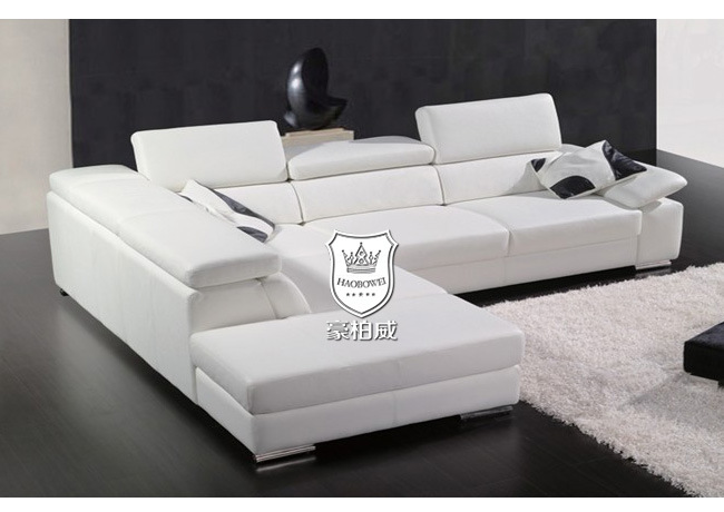 Adjustable Back Cushion White Leather Sofa