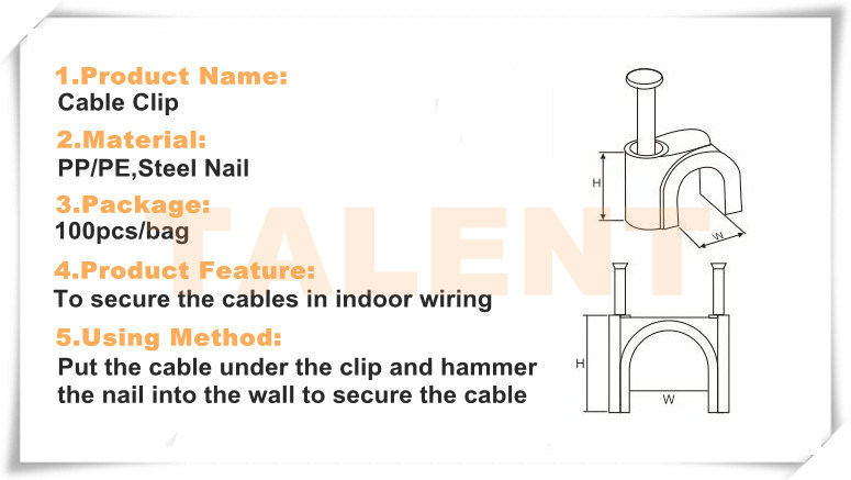 Plastic Hook Square Cable Clip for Indoor Wiring 14mm