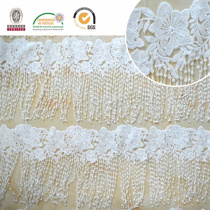 White Lace Fabric Tassels Pattern, Romantic and Beautiful for Wedding C10060