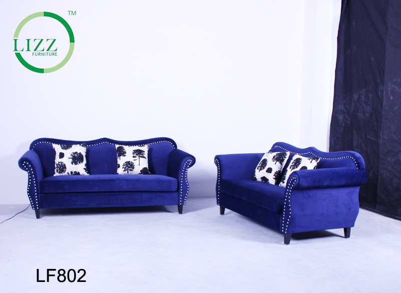 American Modern Style Chesterfield Royal Blue Velvet Fabric Sofa Divani
