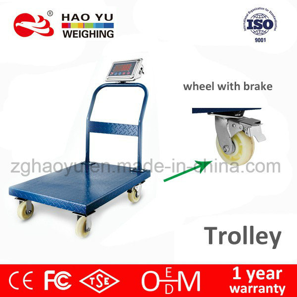 Haoyu New Design Trolley Weighing Scale with 4 Wheels Hand-Push