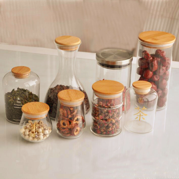 Glass Cookie Jar Storage Food Cans Tea Jar