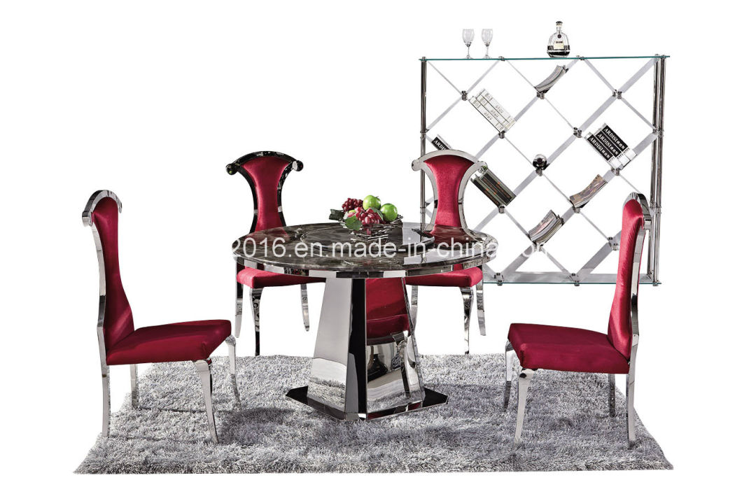 2016 Modern Stainless Steel Glass Round Dining Table and Chairs