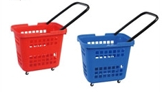 Supermarket Rolling and Hand Carry Plastic Shopping Basket with Wheels
