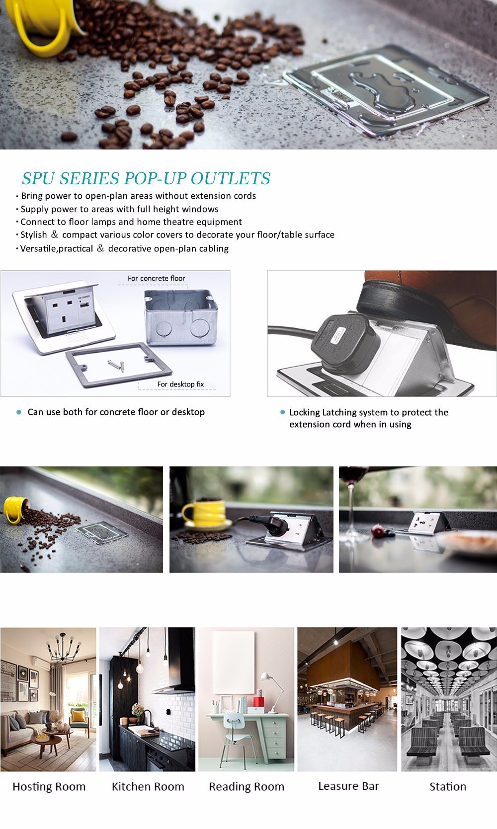 Stainless Panel Electrical Receptacle Desk Socket Floor Socket Boxes