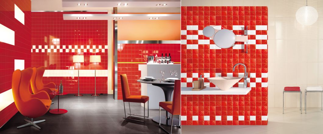 Glazed Surface Red Color Square Porcelain Ceramic for Wall Tiles (150 X 150 mm)