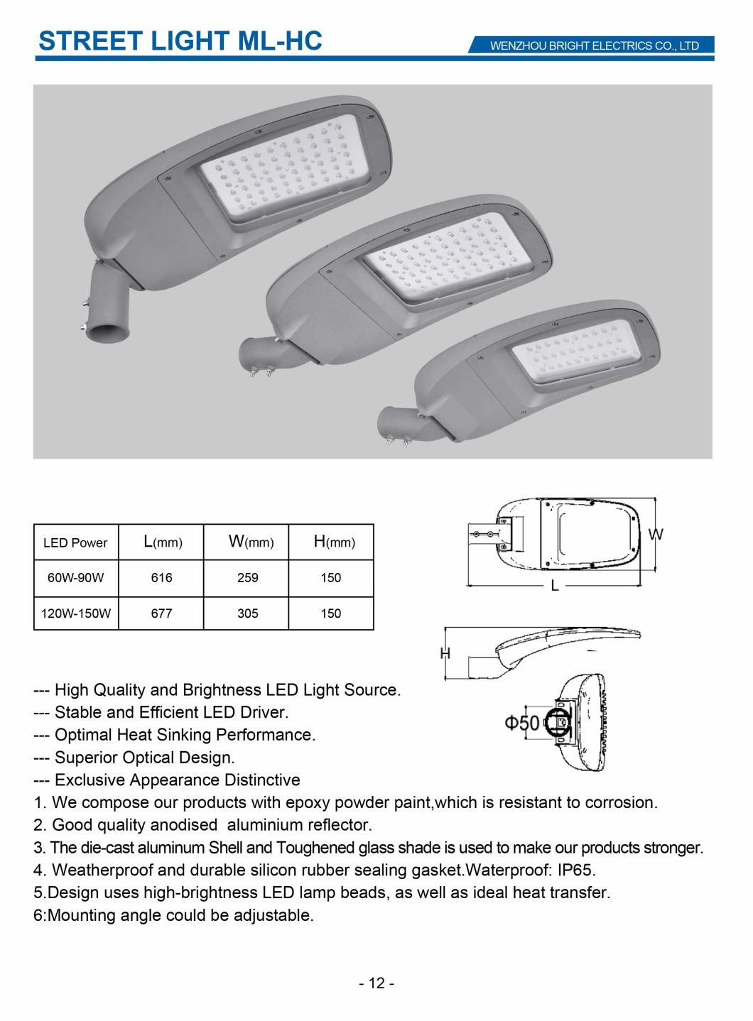 Dia-Casting Aluminum Outdoor IP65 SMD 150W LED Street Light