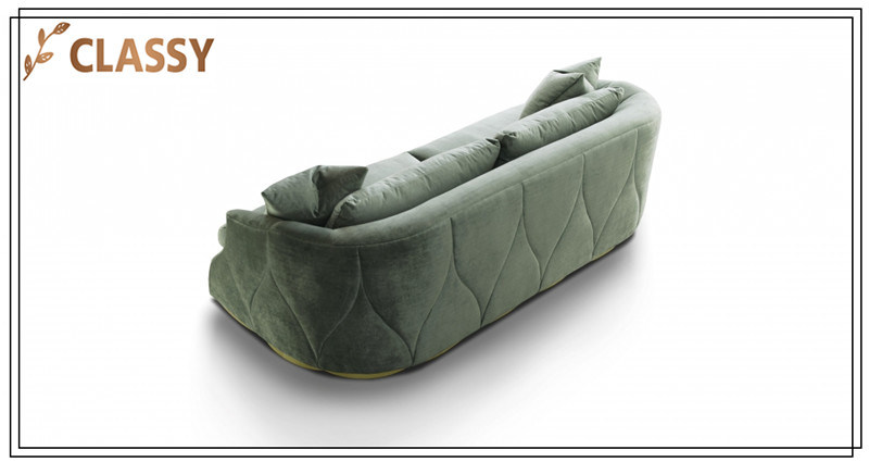 Green Flannel with Golden Stainless Steel Base Luxurious Sofa