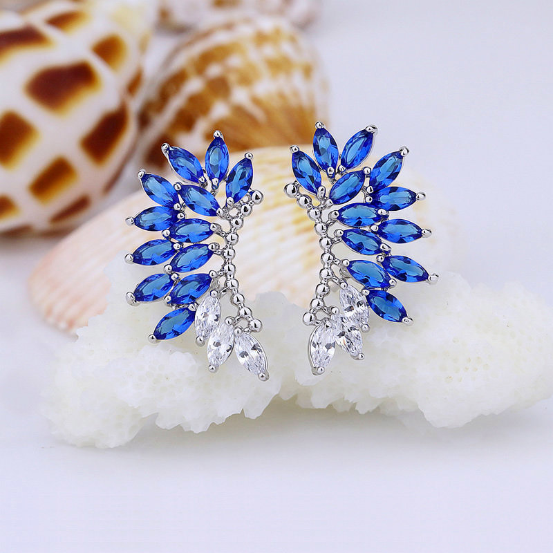 Blue Gemstone Fancy Design Lady Statement Brass Earring