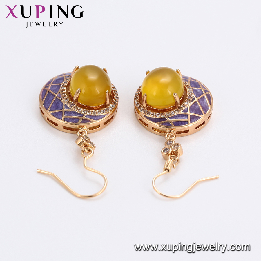 Luxury Women Jewelry Ancient Style Yellow Opal Drop Earrings 18K Gold Color Plated