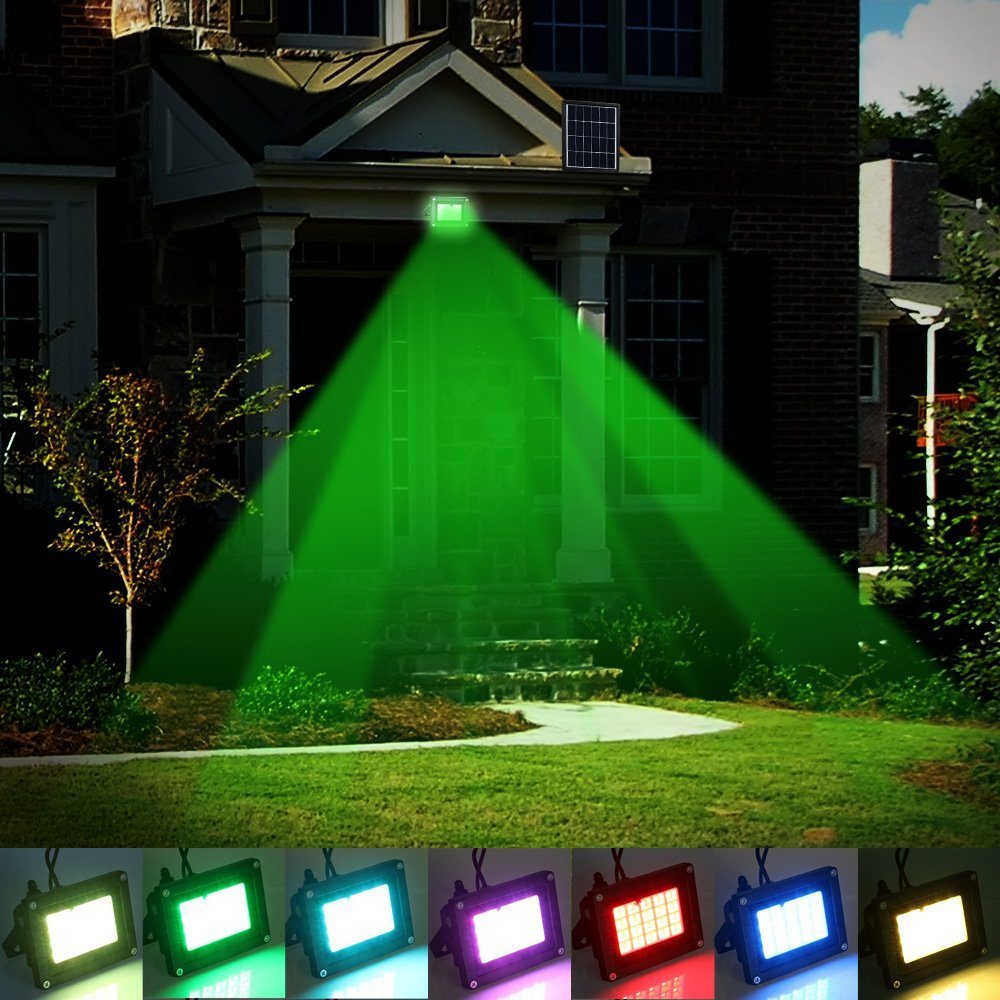 Outdoor LED Solar Flood Lights with 20 RGB LED Waterproof IP65 for Garden, Patio, Deck, Landscape, Yard, Hallway, Garage, Porch, Pool