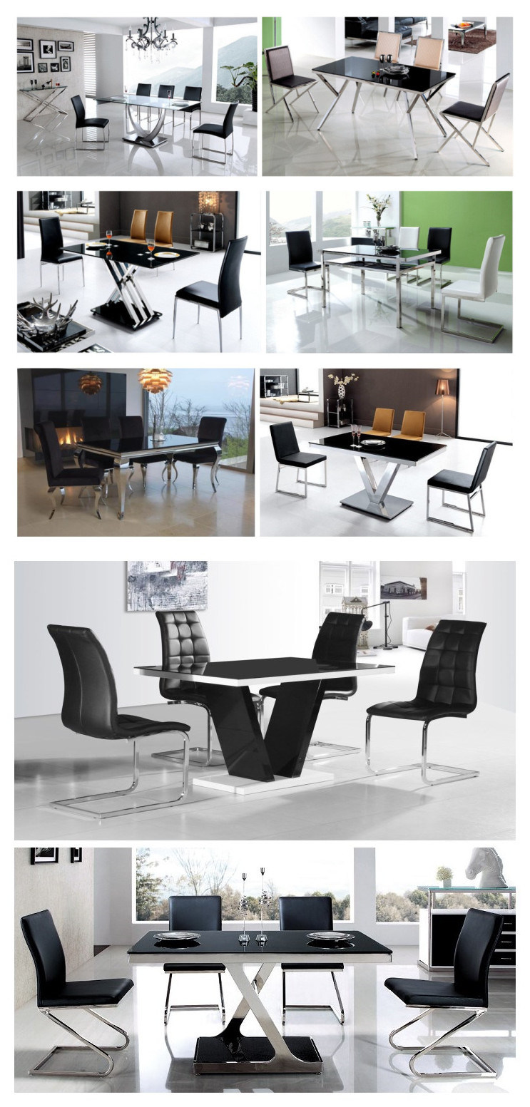 2016 Modern Stainless Steel Glass Round Dining Table and Chairs