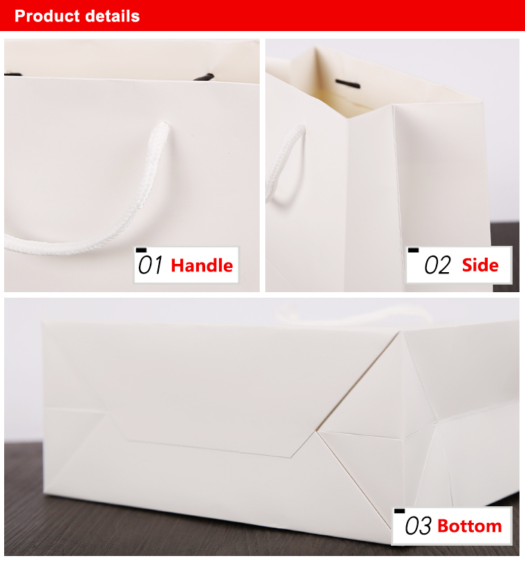 Offset Printing White Card Paper Hand Bag with Rope Handle