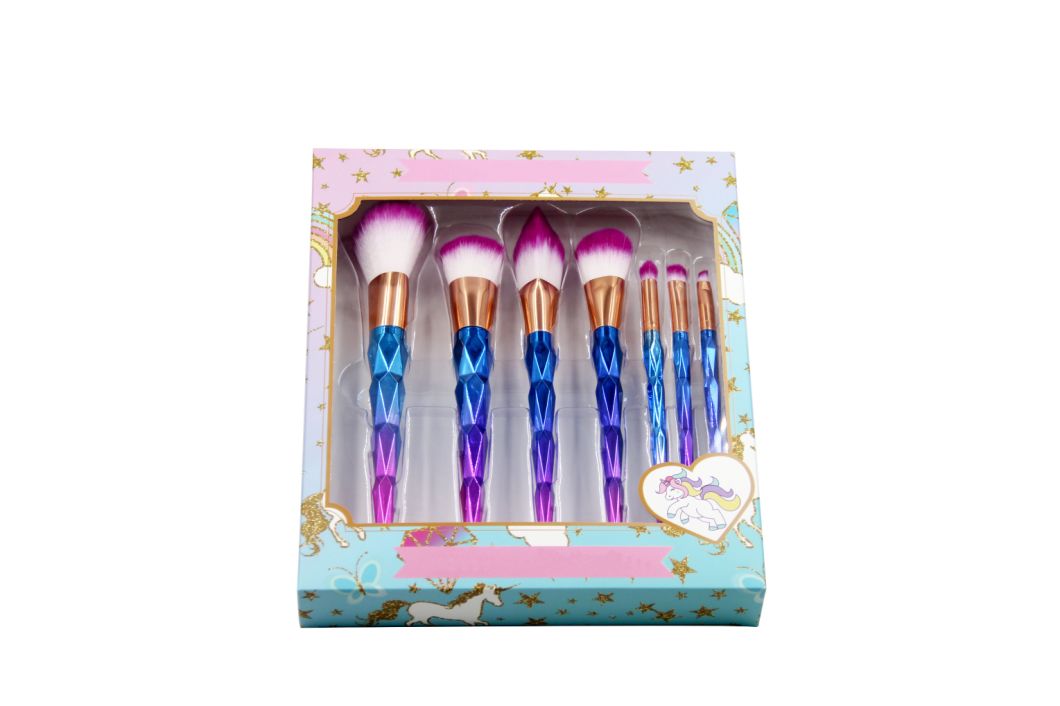 7 PCS Diamond Handle Professional Daily-Use Unicorn Hair Brush Tangle Brush Makeup Brush Set