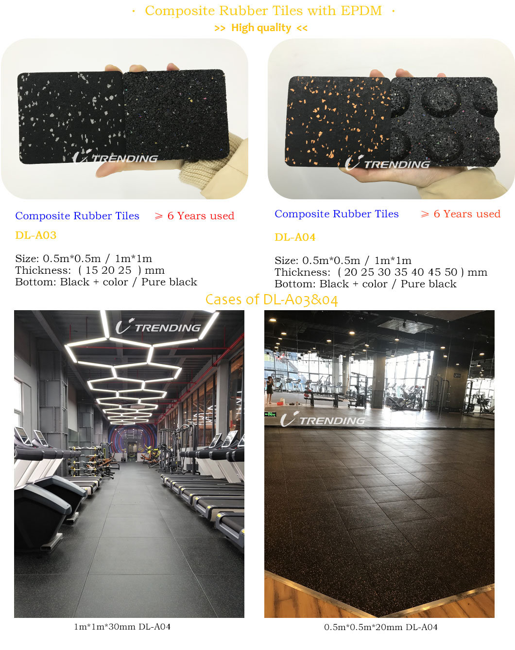 EPDM Fire Prevention Rubber Floor with Low Cost Roll Tiles Interlocking Types