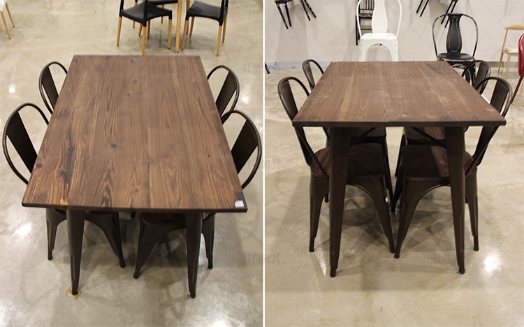 Industrial Vintage Solid Wood Table, Restaurant Metal Dining Table