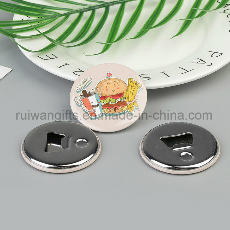 58mm Cheap Round Tin Button Beer Bottle Opener with Fridge Magnet