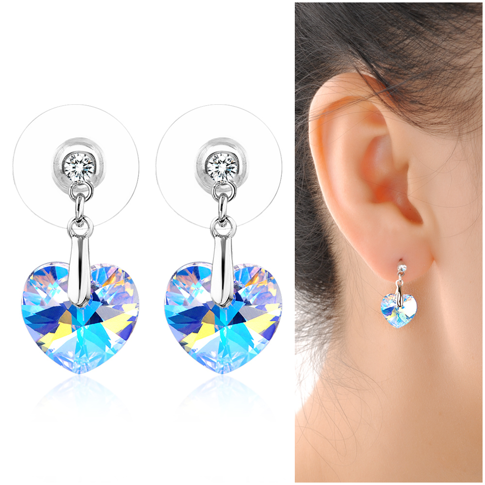 Heart Shape Blue Crystal Women Fashion Earrings