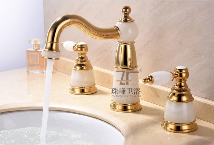 New Design Double Handle Zf-702 Jade Three-Hole Basin Mixer