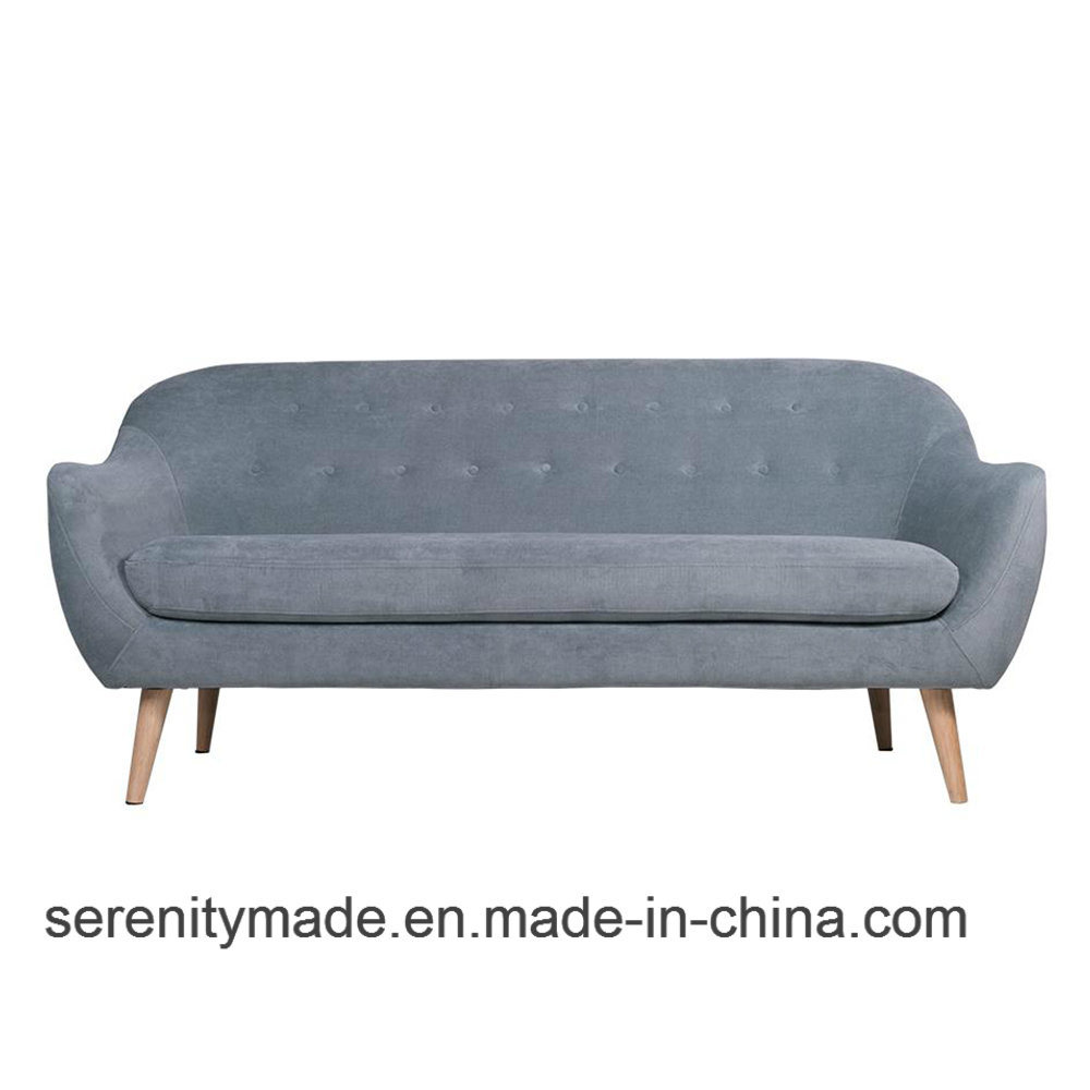 Contemporary Style Button Tufted 3 Seater Blue Fabric Living Room Sofa