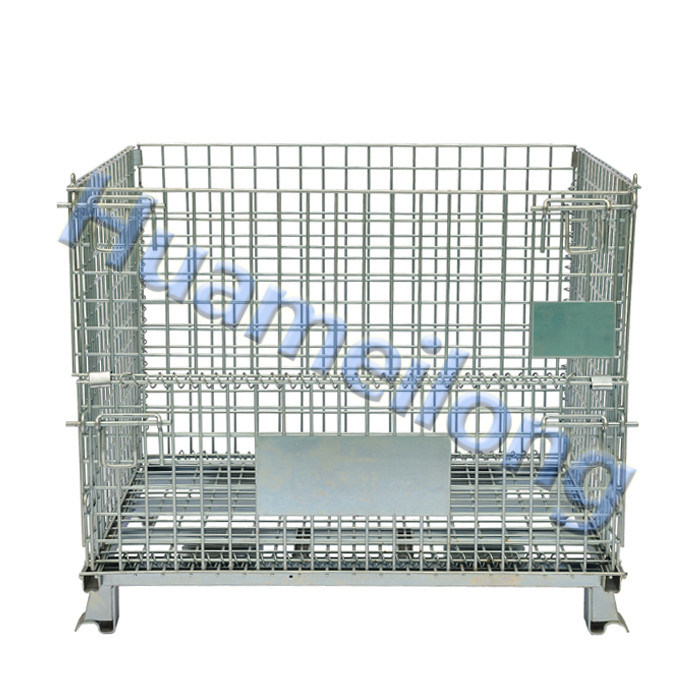 Huameilong Foldable Wire Mesh Crate for Warehouse Storage with Forklift