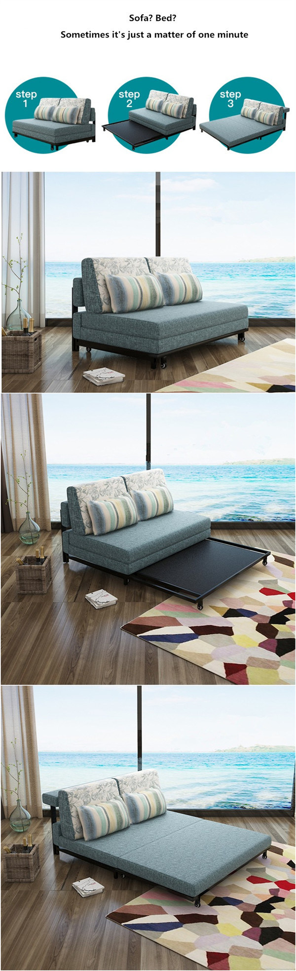 Wholesale Linen Foam Sleeping Foldable Sofa Bed Futon Bed (192*120cm)