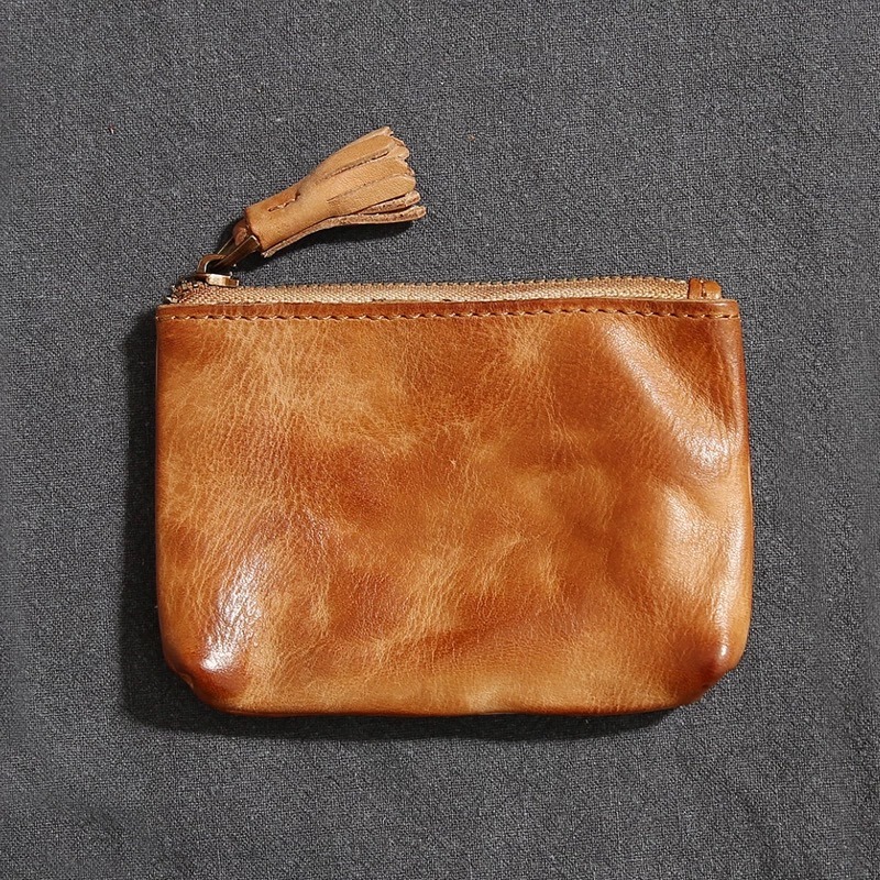 Vintage Card Coin Wallet Card Vegatable Tanned Leather Coin Pourse