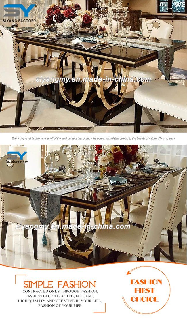 Dining Room Furniture Gold Metal Leg Glass Dining Table