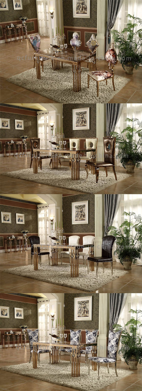 Home Room Furniture Marble Top Golden Dining Table