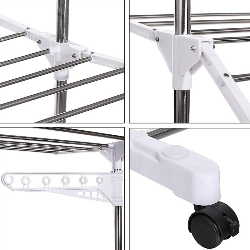 Jr-Cr511 White Three Tier Mobile ABS Plastic 201 Stainless Steel Laundry Drying Rack