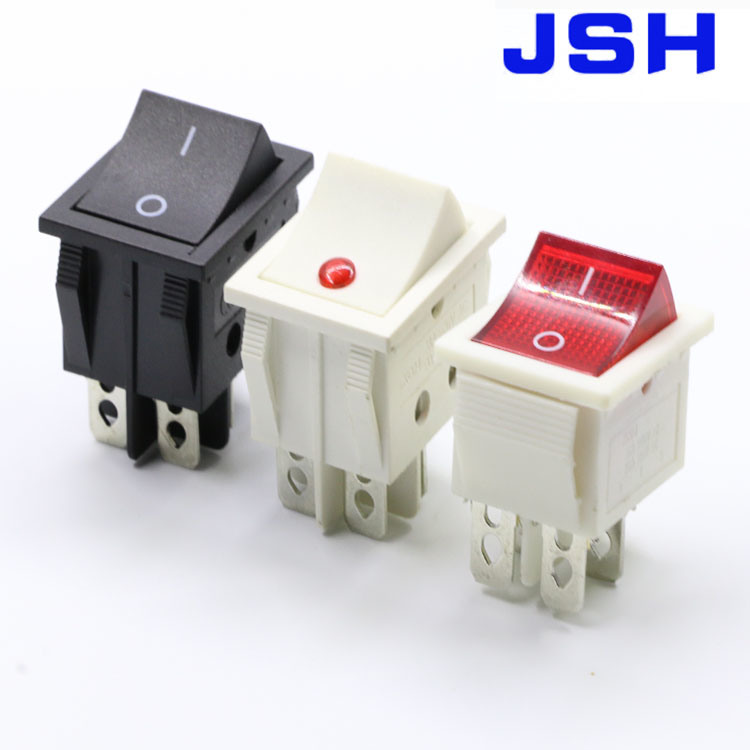 Jsh 220V Black 4 Pin Dpdt 2position Rocker Switch with LED Light