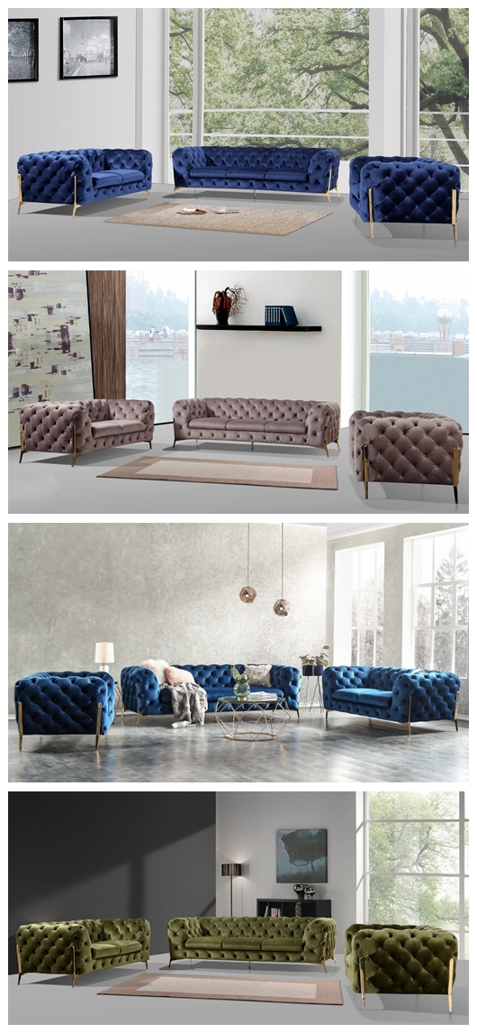 Modern Upholstery Button Tufted Chesterfield Fabric Sofa Set