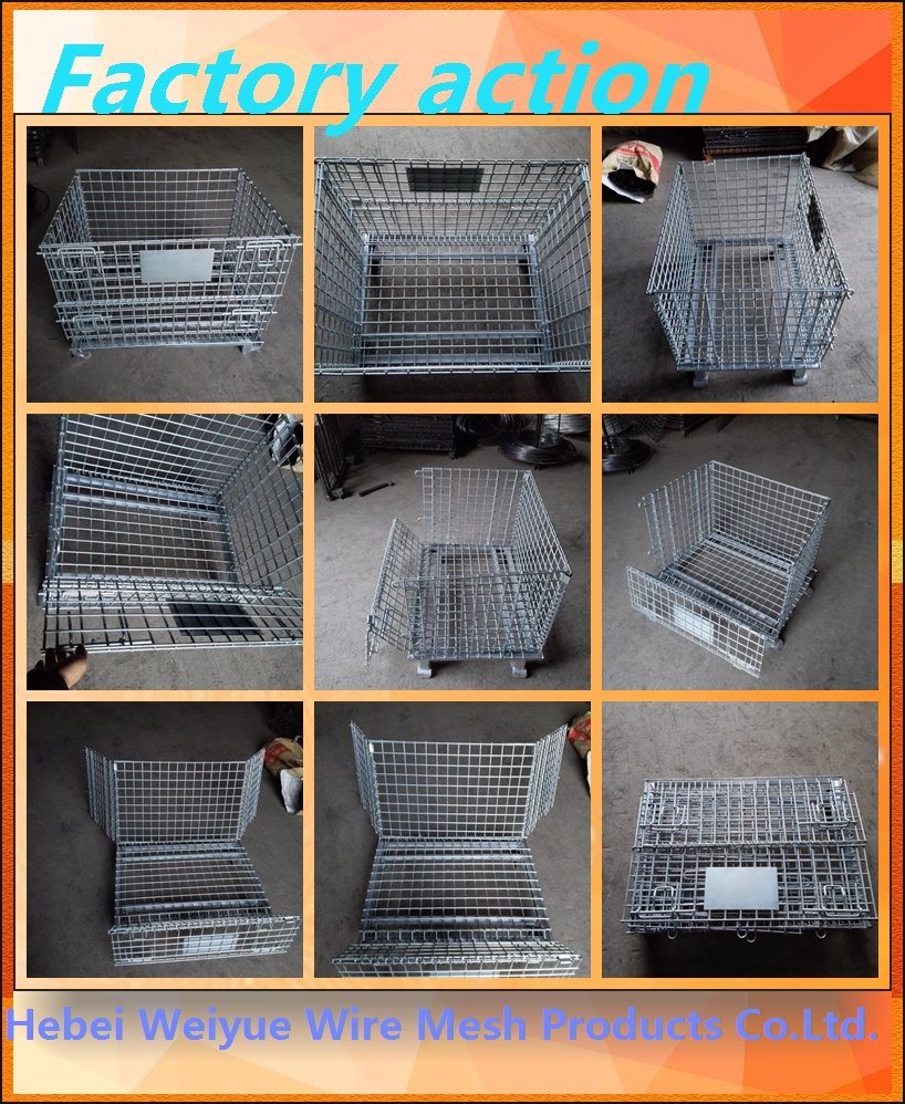 Folding Rolling Metal Steel Wire Mesh Warehouse Storage Cage