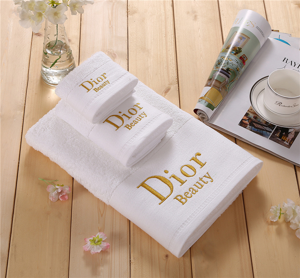 100% Cotton with Embroidery Logo Hotel Bath Towel Dobby Border Face Towel