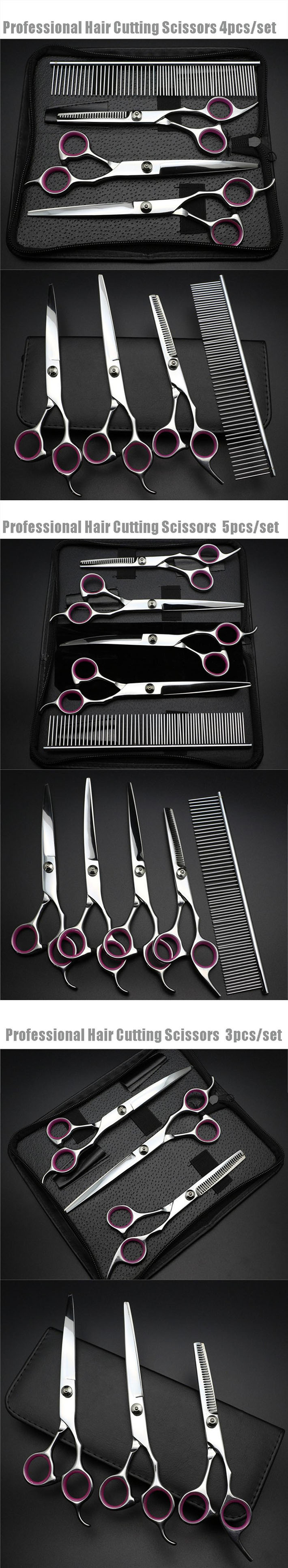 Professional Hair Cutting Scissors Stainless Steel Salon Scissors Barber Shears Pounch 3PCS / Se