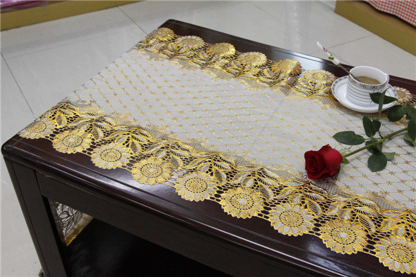 50cm Width PVC Golden Fine Long Lace Table Runner