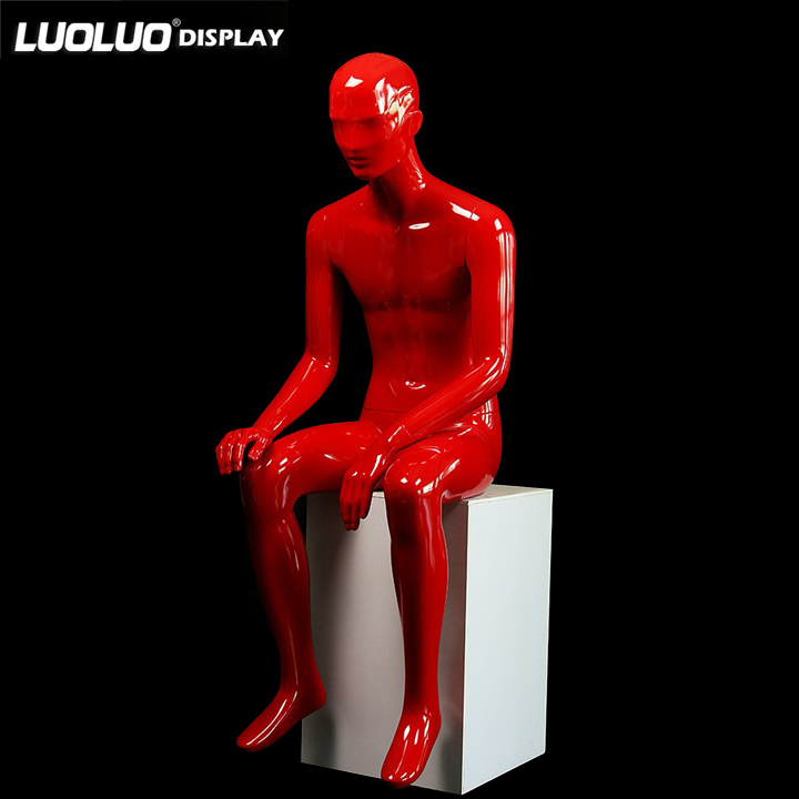 Shopping Mall Display Models Bright Red Sitting Male Mannequin