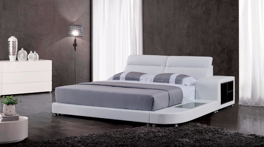 Contemporary Furniture Modern Soft Leather Bed with LED Light