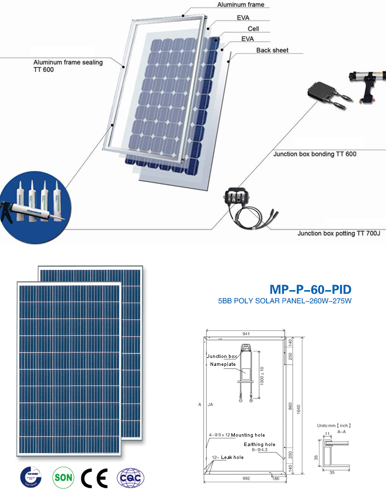 270W High Quality Poly PV Solar Cell for Solar Power System