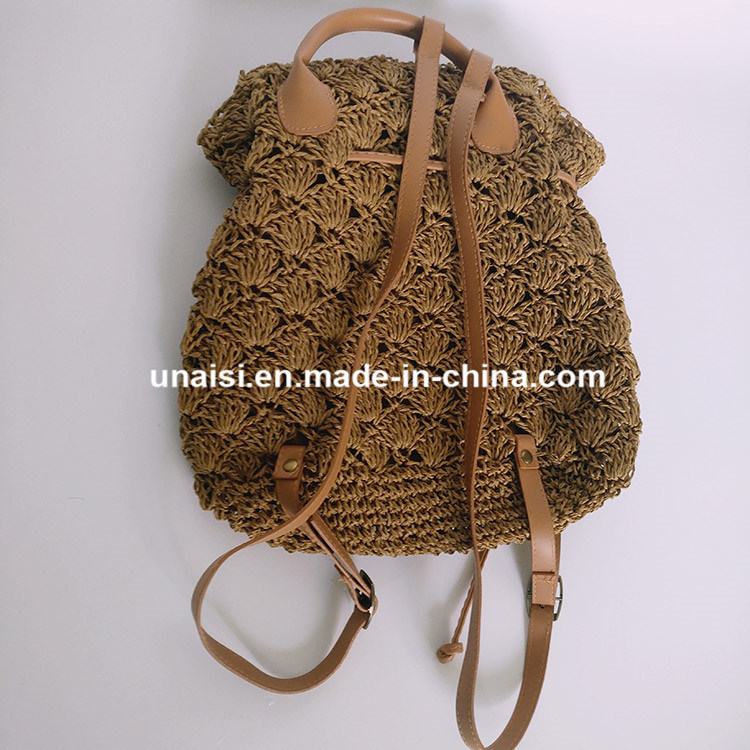 Wholesale Stock Fashion Straw Drawstring Backpack for Ladies Grils Women