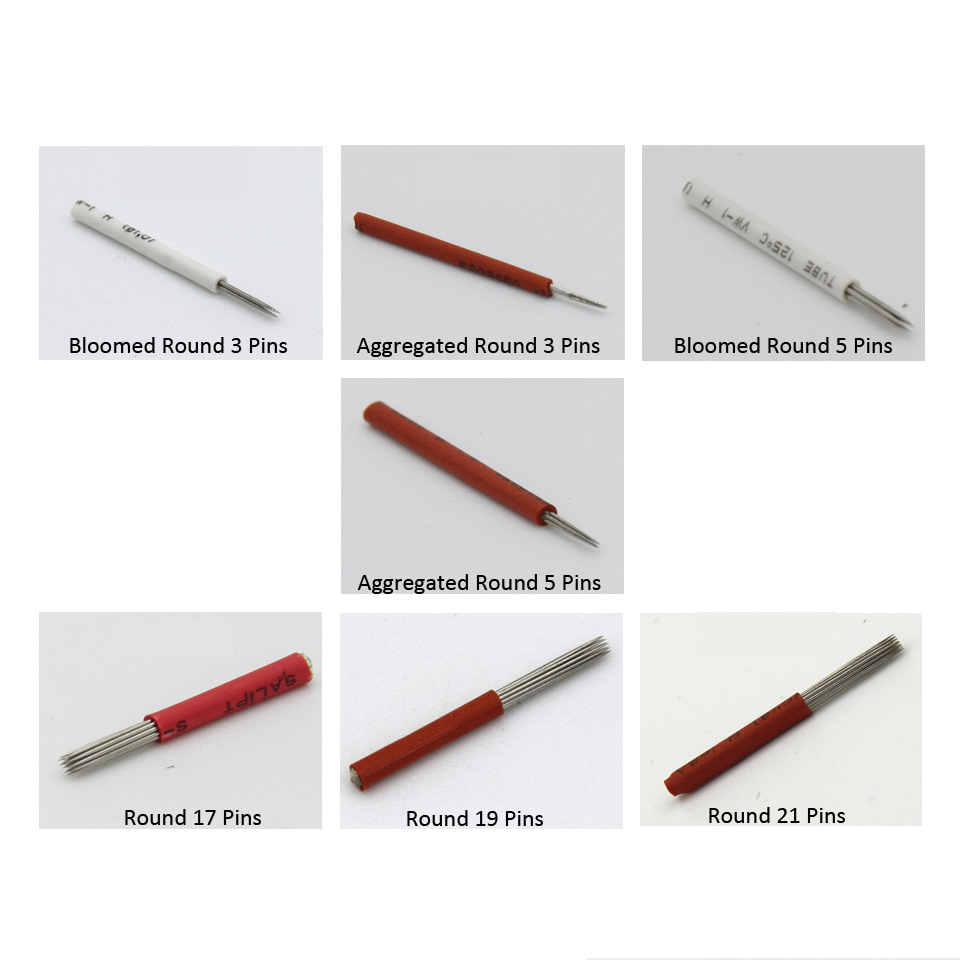 Best Quality Stainless Steel Round Slanted Tattoo Blades 19 Needles for Eyebrow Microblading Tattoo with Red Casing