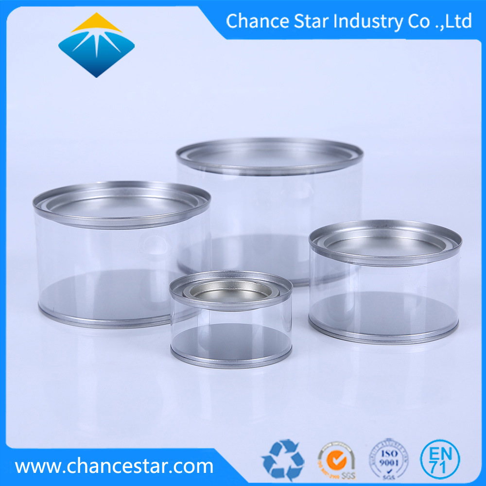 Custom Small Clear Round Tin Plastic Tube with Metal Lid and Handle