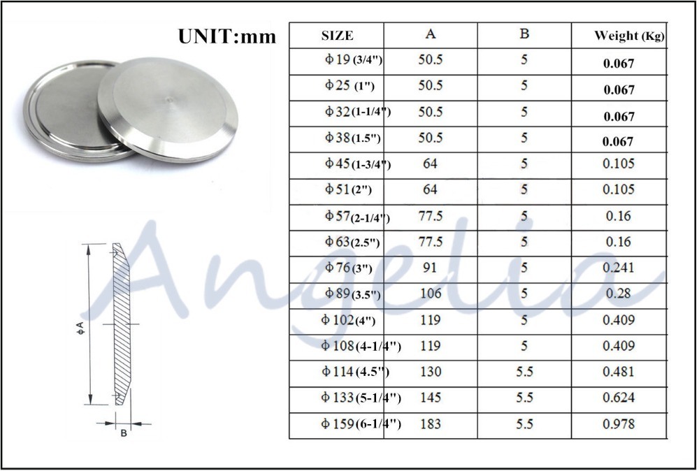 Stainless Steel Sanitary Blank Cap for Tri Clamp Pipe Blank Flange