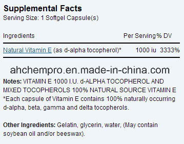 GMP Certified Natural Vitamin E (1000 IU) Softgel, Vitamin E Softgel, Natural Vitamin E 4000 Iu Softgel Capsule
