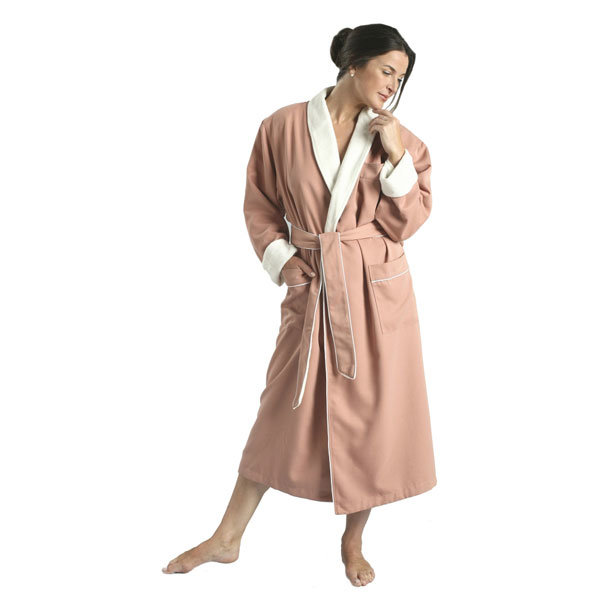 Lined Peached Microfiber Fabric with Inner Terry Shawl Bathrobe