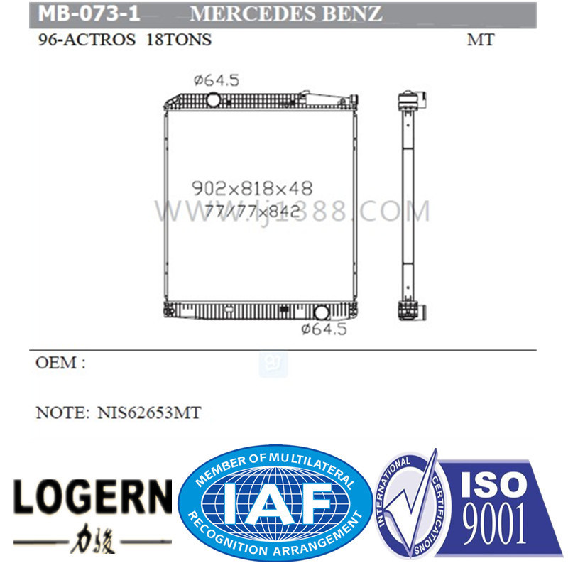 Car Accessories Radiator for Benz 96-Actros 18tons Mt