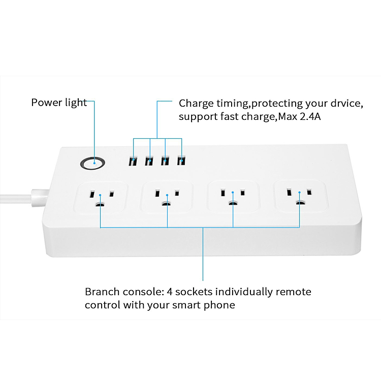 Wireless WiFi Smart Power Strip Support Fast Charger Power Strip with 5 Outlets Work with Amazon Alexa Remote Controlled