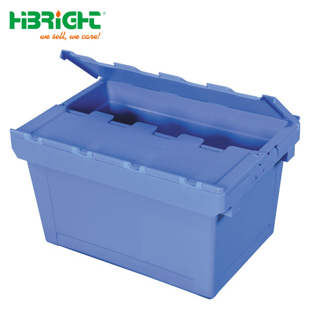 Moving Plastic Storage Crate with Hinged Lid