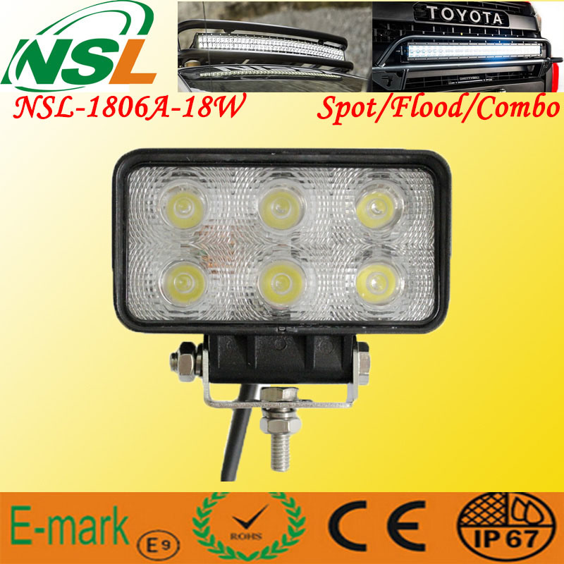 EMC 18W Automobile LED Work Lamp Flood Beam LED Rectangular Light